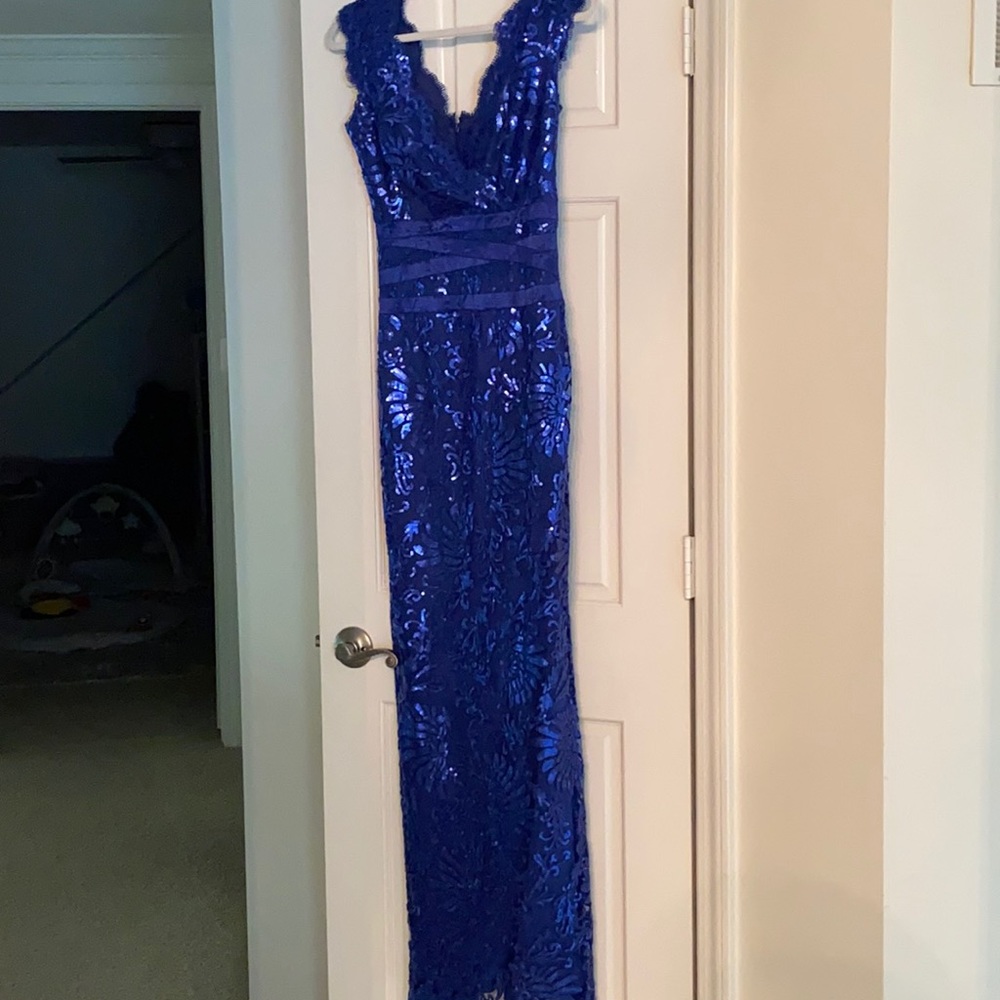 Tadashi blue sequins gown
